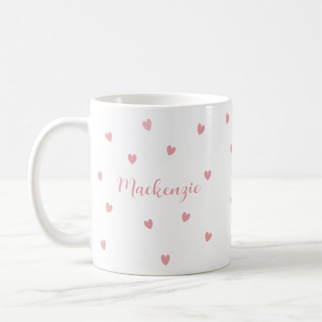 Taza De Café Recuerdo personalizado con nombre corazones rosas  (Izquierda)