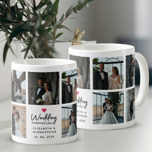 Taza De Café Recuerdos de Boda con Corazón de Pareja Colage de 