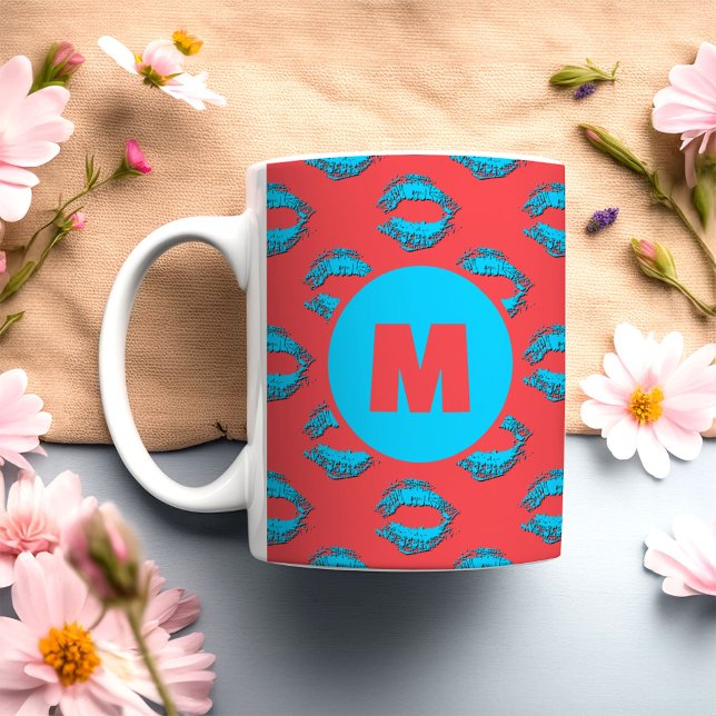 Taza De Café Red and Blue XOXO Kissing Lips Personalized (Subido por el creador)