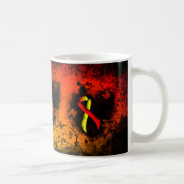 Taza De Café Red and Yellow Awareness Ribbon Grunge Heart Coffe