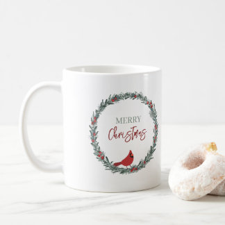 Taza De Café Red Berries Wreath and Red Cardinal Christmas