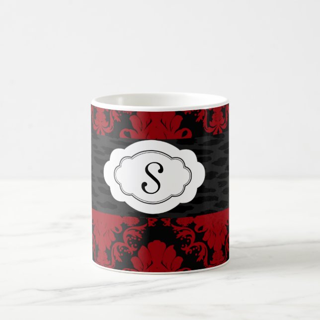 Taza De Café Red Black Damask Custom Name Coffee Mug (Centro)