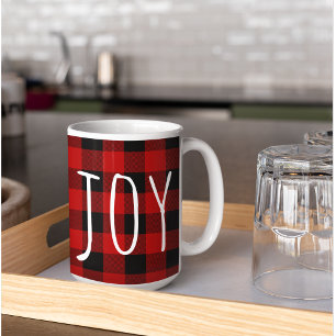 Taza De Café Red Buffalo Plaid & Joy   Feliz feriado