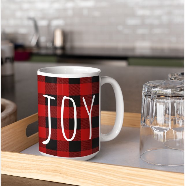 Taza De Café Red Buffalo Plaid & Joy | Feliz feriado (Subido por el creador)