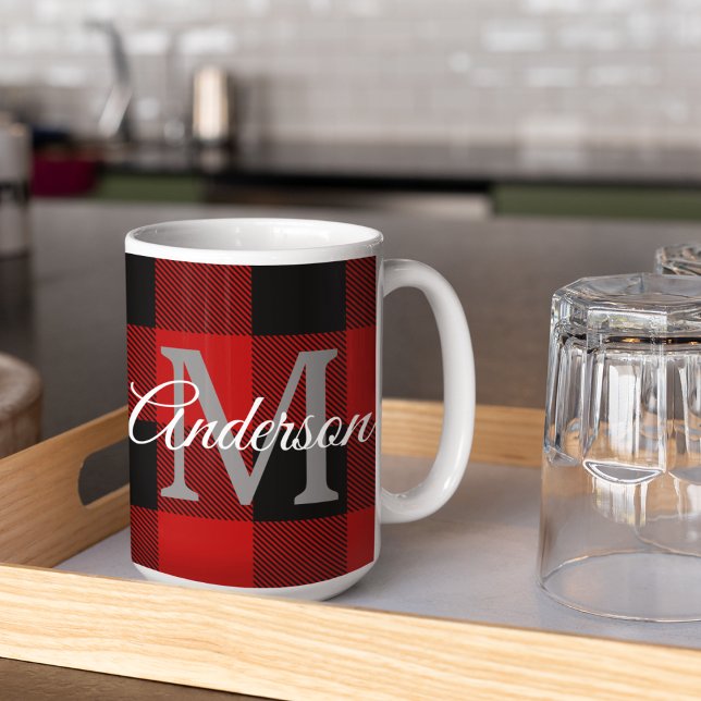 Taza De Café Red Buffalo Plaid | Personal Inicial | Regalo (Subido por el creador)