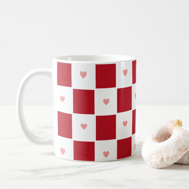 Taza De Café Red Checkered Love Mug (Con donut)