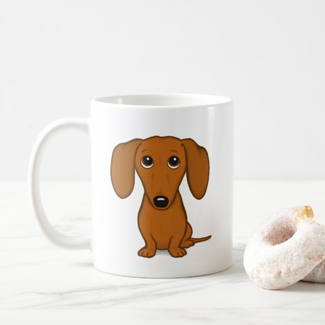 Taza De Café Red Dachshund | Perro Cute Wiener (Con donut)