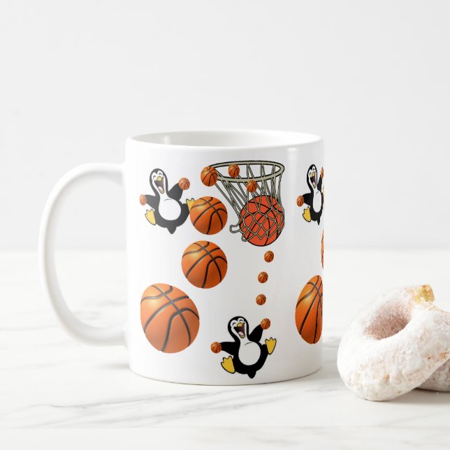 Taza De Café Red de baloncesto del Pingüino Mug (Con donut)