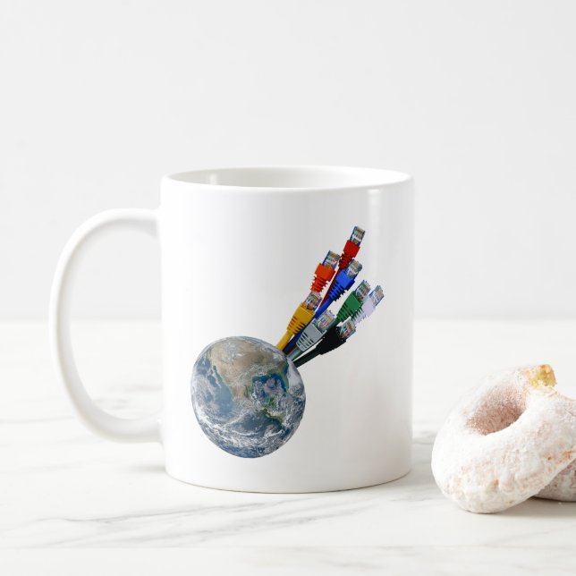 Taza De Café Red Ethernet conectada a la Tierra (Con donut)