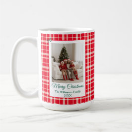Taza De Café Red Gingham Plaid Merry Christmas Photo