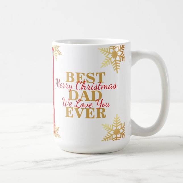 Taza De Café Red Gold Merry Christmas Best Dad Ever Photo (Derecha)