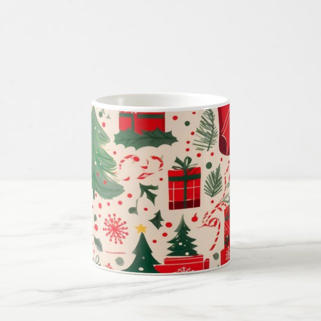 Taza De Café Red Green Festive Christmas Pattern Coffee Mug  (Centro)
