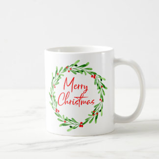 Taza De Café Red Green Minimal Christmas Wreath Watercolor