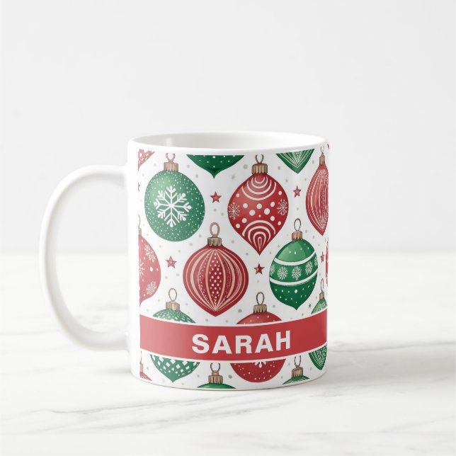 Taza De Café Red & Green Ornaments Stars Christmas (Izquierda)