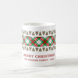 Taza De Café Red Green Vintage Christmas Tree Plaid Pattern