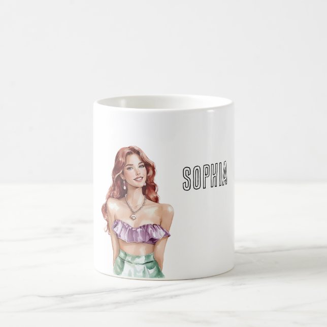 Taza De Café Red Hair Female Purple Top (Centro)