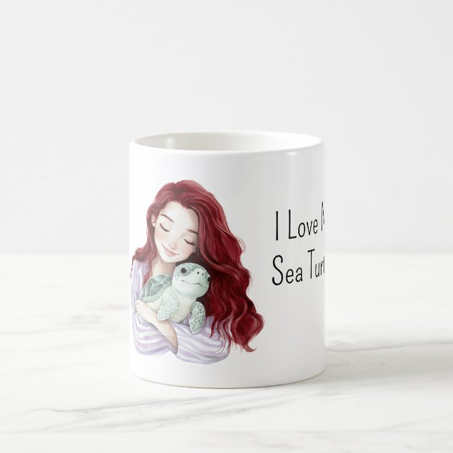 Taza De Café Red Hair Girl Love Sea Turtle (Centro)