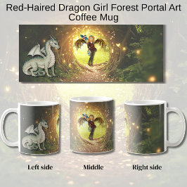 Taza De Café Red-Haired Dragon Girl Forest Portal Art