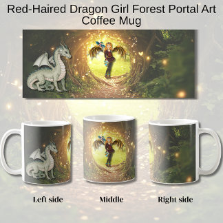 Taza De Café Red-Haired Dragon Girl Forest Portal Art