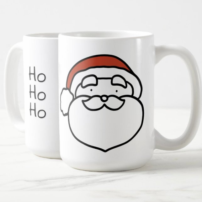 Taza De Café Red Hat Christmas Santa Drawing with and HoHoHo (Cheer in the Christmas season with this simple line drawing Santa with red hat and HoHo Ho mug!)