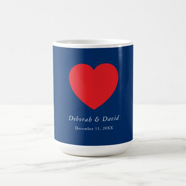 Taza De Café Red Heart Blue Modern Minimalist Wedding (Centro)