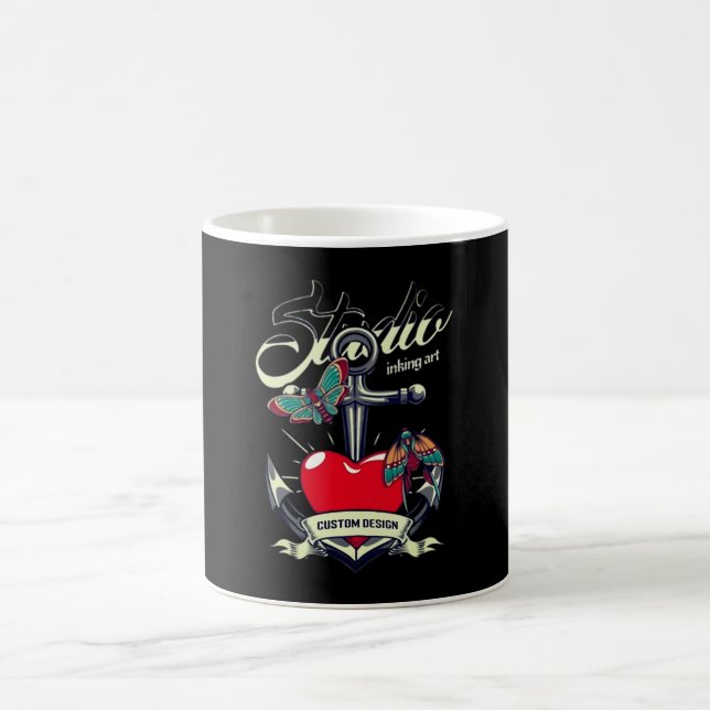 Taza De Café Red Heart & Butterflies Studio Inking Art (Centro)