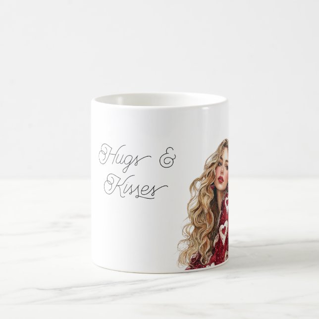 Taza De Café Red Hearts Sweater Girl Valentine Hugs Kisses (Centro)
