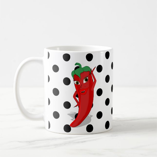 Taza De Café Red Hot Pepper Diva Black Polka Dots Coffee Mug (Izquierda)