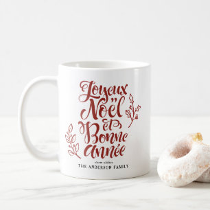 Taza De Café Red Joyeux Noël y Bonne Année Calligraphy
