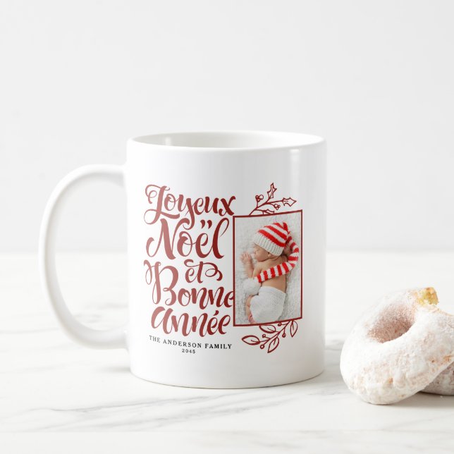 Taza De Café Red Joyeux Noël y Bonne Année Photo (Con donut)