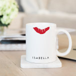 Taza De Café Red Lip Print Personalized<br><div class="desc">If it's not lipstick on your collar,  but on your mug,  that tells a tale on you,  pick up this super cute personalized mug. Design features a red lip print on the rim,  and a name,  monogram or message in modern black block typeface.</div>