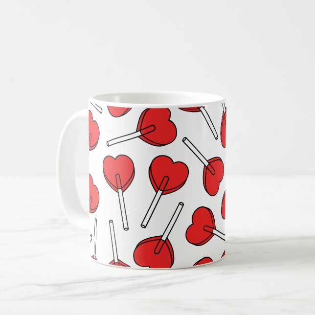 Taza De Café Red Lollipops, Heart Lollipops, Lollipop Pattern (Anverso izquierdo)