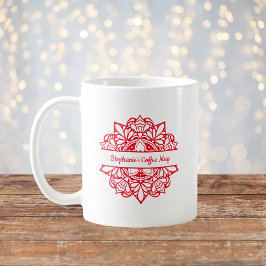 Taza De Café Red Mandala Art Nombre Personalizado Café Mug