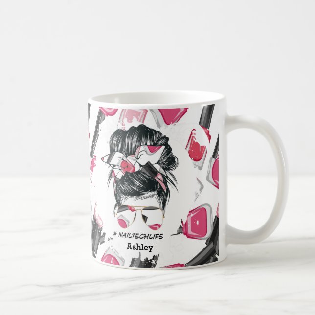 Taza De Café Red Pink Nail Tech Life Mug personalizado (Derecha)