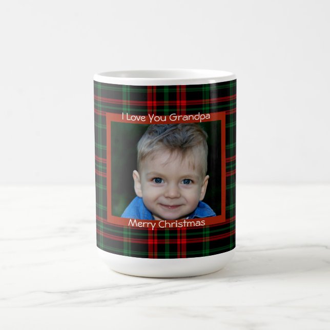 Taza De Café Red Plaid, Feliz Navidad, Foto Personalizado, (Centro)