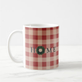 Taza De Café Red Plaid "Home" Farmhouse Decour Country Boxwood