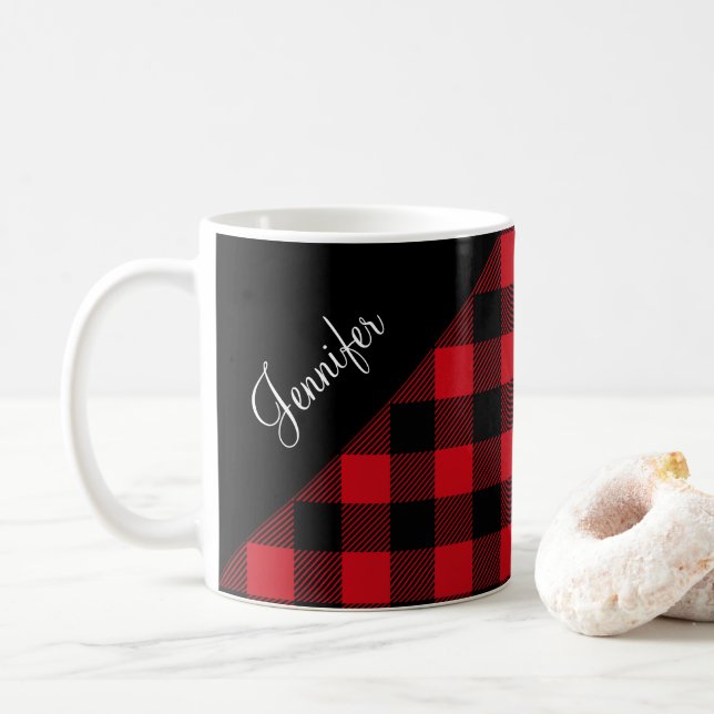 Taza De Café Red Plaid personalizado (Con donut)
