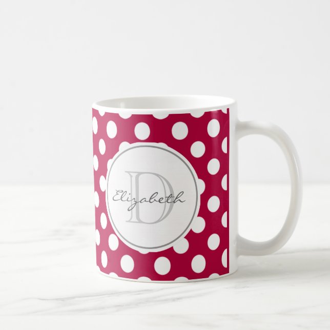 Taza De Café Red Polka Dot Monogrammed Mug (Derecha)