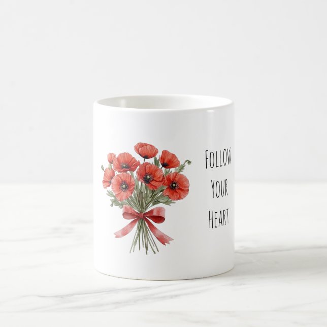 Taza De Café Red Poppy Flowers Bow (Centro)