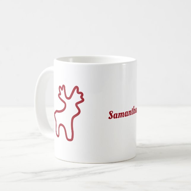 Taza De Café Red Reindeer Contour Personalized Name (Anverso izquierdo)
