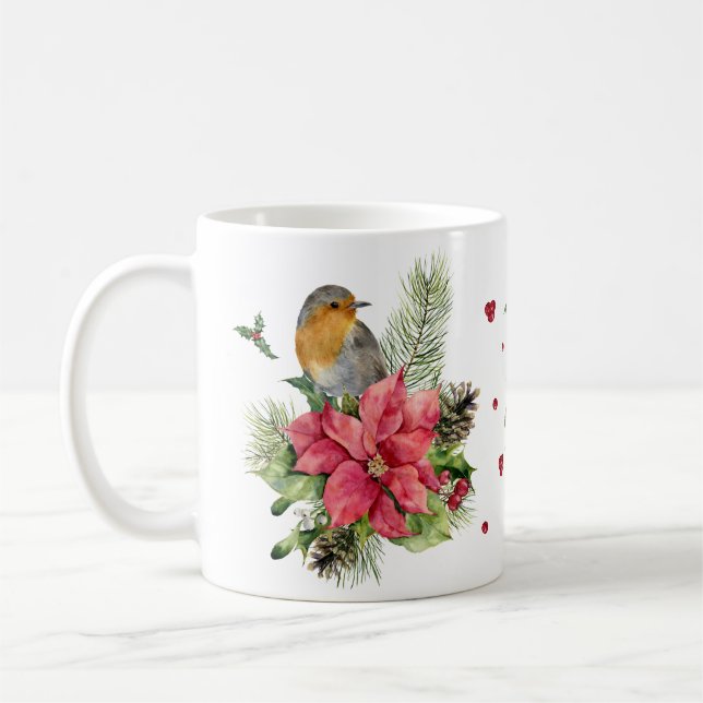 Taza De Café Red Robin Poinsettia Navidades Mug (Izquierda)
