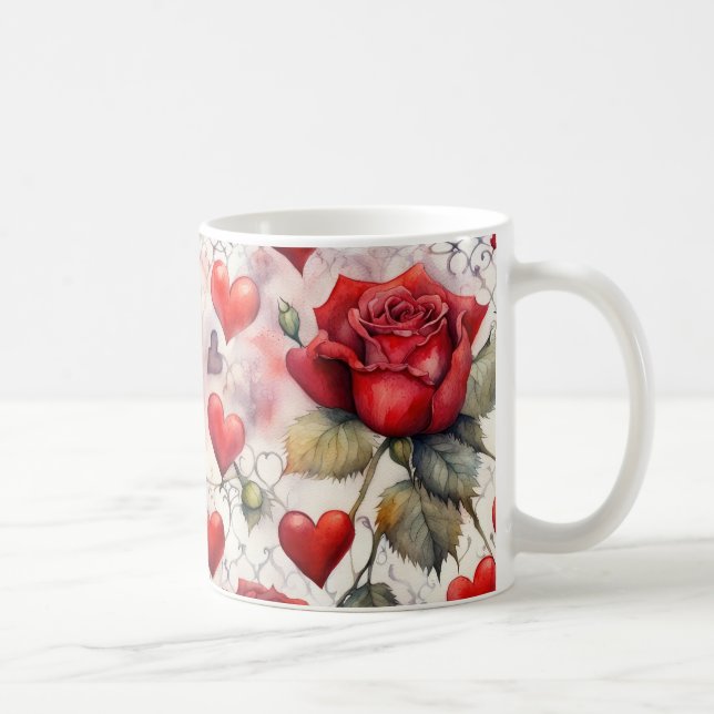 Taza De Café Red Roses and Hearts Valentine (Derecha)