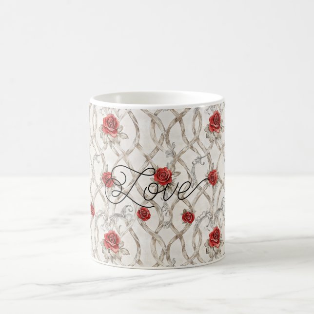 Taza De Café Red Roses Faux Wood Floral Love (Centro)