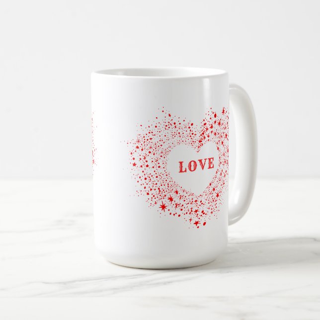 Taza De Café Red Sparkles Valentine Heart Text Love (Anverso derecho)