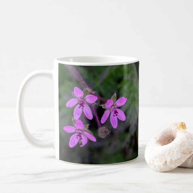 Taza De Café Red Stem Filaree Flowers Mug (Con donut)
