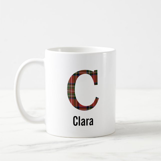 Taza De Café Red Stewart Plaid Monograma C Mug (Izquierda)