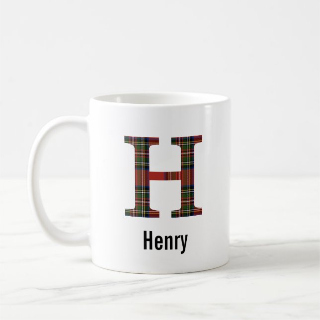 Taza De Café Red Stewart Plaid Monograma H Mug (Izquierda)