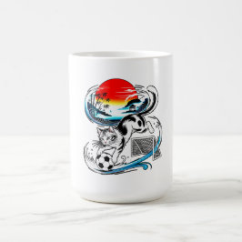 Taza De Café Red Sun Wave Design - Japanese Soccer Cat