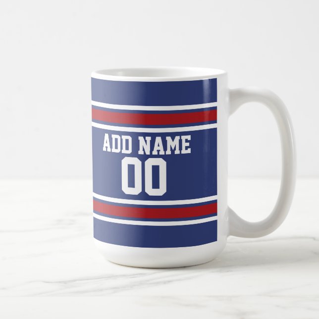 Taza De Café Red White Blue Sports Jersey Nombre personalizado (Derecha)