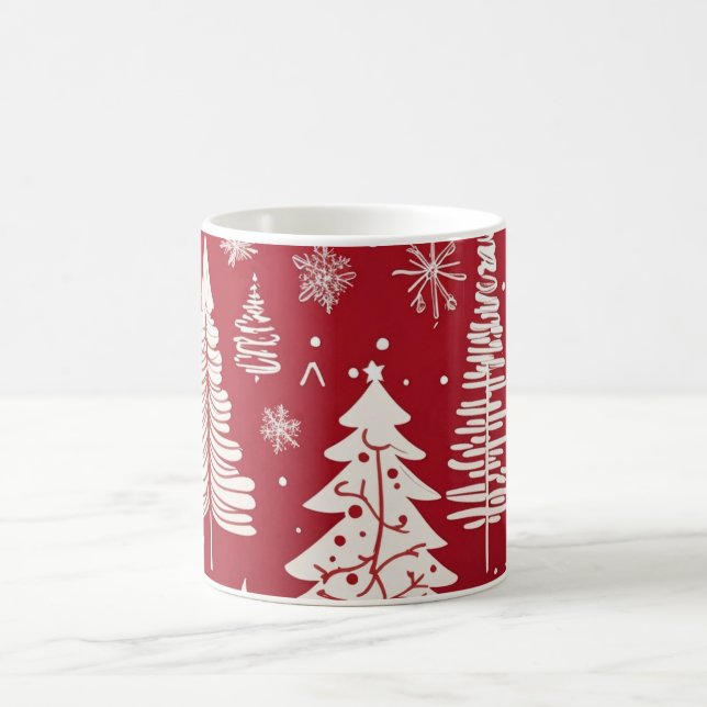 Taza De Café Red White Christmas Tree Snowflake Pattern  (Centro)